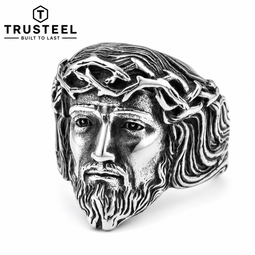 316L Stainless Steel Jesus Christ Ring Crown of Thorns Christian Men’s size 15